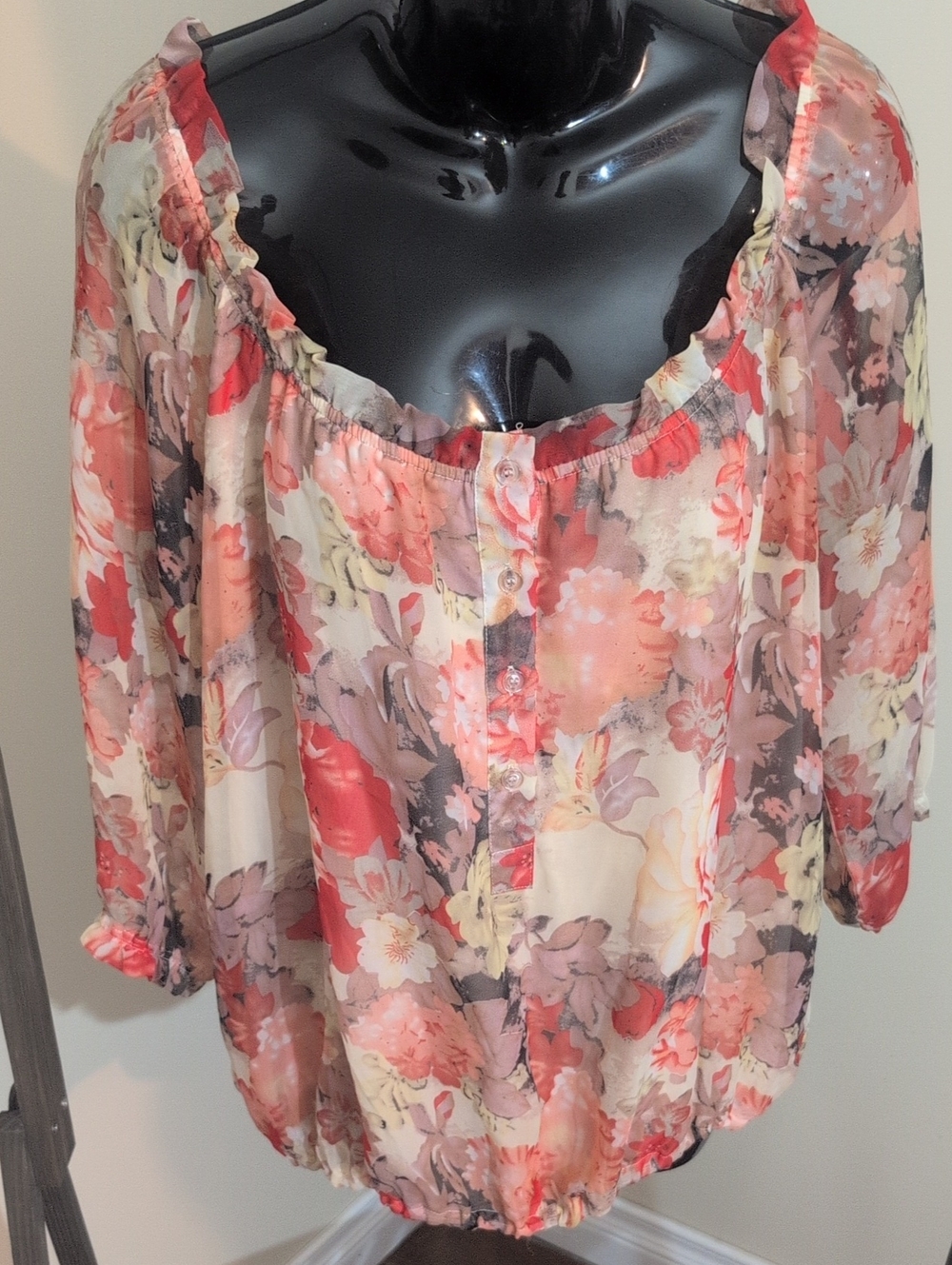 Point Zero | Vintage Floral Peasant Blouse - Coral Multi